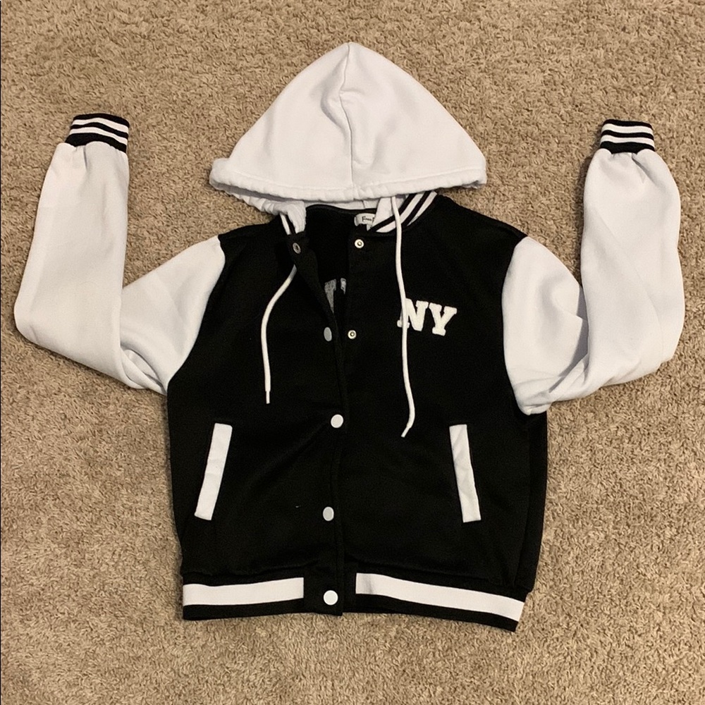 Rue21 Black and White Varsity Jacket with Sporty Hood